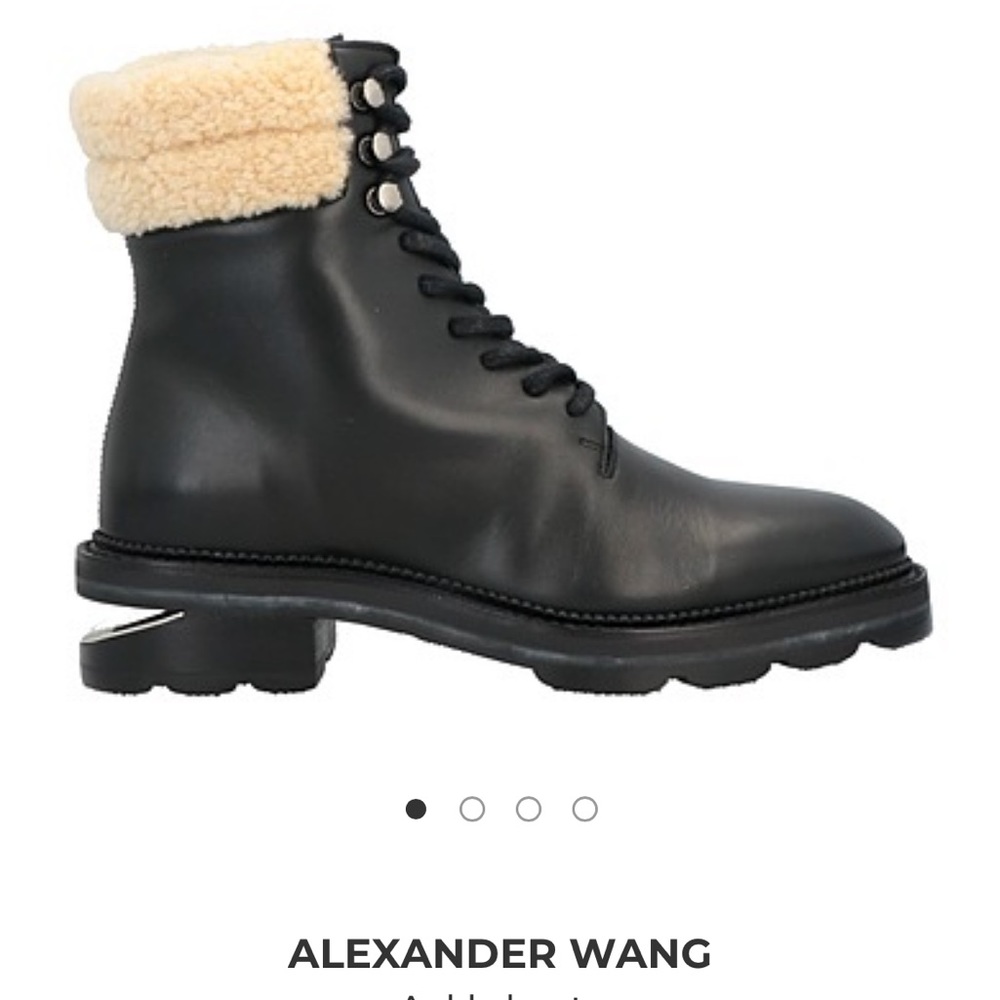 Alexander Wang Black Leather Combat Boots with Cream Shearling Collar